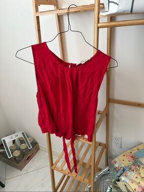 Women's Red Tie-Front Sleeveless Top